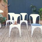 4 Tolix Style Eetkamerstoelen Vintage Design Witte Stoelen thumbnail 2