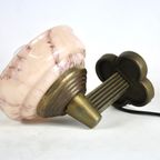 Art Deco - Wall Mounted Lamp With Marble Like Pink Glass - Brass Base thumbnail 2