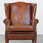 Luxe, Statige, Oorfauteuil Gemaakt Van Rundleer In Een Prachtige Warme Cognac Kleur thumbnail 3