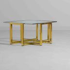 Hollywood Regency Geometrische Messing Salontafel Met Glazen Blad thumbnail 2