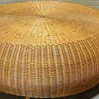 Vintage Boho Grote Riet Rotan Salontafel, Rond, D 120 Cm thumbnail 13