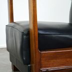 Unieke Cognac Kleurige Rundleren Artdeco Design Fauteuil Gecombineerd Met Hout thumbnail 13