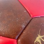 Vintage Ronde Poef / Voetbank Bruin Rood thumbnail 7