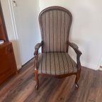 Antieke Houten Fauteuil Met Gestreept Patroon. thumbnail 3