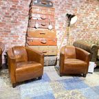 Showroommodel 2X Stoere Industriële Chesterfield Fauteuils In Vintage Cognac Leder thumbnail 8