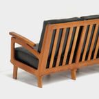 Vintage Lounge Bank Met Eiken Frame En Zwart Leer, 1960s thumbnail 3