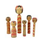 Lot Van 6 Kokeshi Poppen Handgeschilderd Hout Japan Showa thumbnail 2