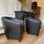 2 Leren Kuipstoelen : Donkerbruin Leer thumbnail 3