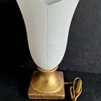 Vintage Murano Glazen Kelk Tafellamp Met Gouddkleurige Aardewerk Voet. Jaren 1970-1980 thumbnail 5