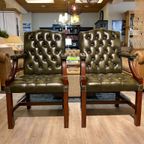 2 X Engelse Chesterfield Fauteuils/Stoelen In Nieuwstaat Antiek Groen thumbnail 9