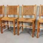 Set Van 4 Vintage Hout En Riet Eetkamerstoelen thumbnail 2