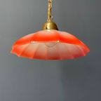Vintage Messing Hanglamp Met Paraplu Glazen Kap thumbnail 6