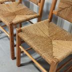 Set Van 4 Vintage Hout En Riet Eetkamerstoelen thumbnail 14