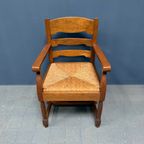 Set Van Twee Hollandse Eikenhouten Armstoelen Met Biezen Zitting thumbnail 26