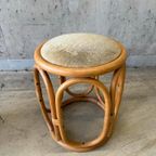 Vintage Rotan Kruk Met Velours Bekleding thumbnail 5