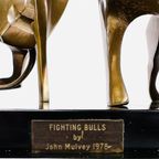 Bronzen Beeld “Fighting Bulls” Op Marmeren, John Mulvey 1978 thumbnail 7