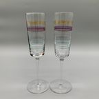 Vintage Kristallen Flutes Champagne Glazen Gekleurde Streep 2 Stuks thumbnail 4