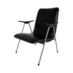 Lounge Chair - Dutch, Ca. 1960’S - Black Skai, Wooden Armrests And A Metal Frame - Attr. To Teefelen thumbnail 3