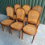 Set/6 Art Deco Webbing Stoelen Met Hout Snijwerk thumbnail 7