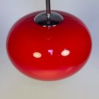 Glazen Rode Hanglamp Met Chromen Armatuur, 1980'S thumbnail 7