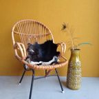 Retro Vintage Ronde Kruk, Blauwe Stoffering, Hairpinlegs thumbnail 3