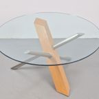 Vintage Moderne Salontafel Hout Glas Design Rond ’90 Italië thumbnail 4