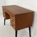 Scandinavisch Vintage Teak Fineren Bureau Faset thumbnail 6