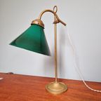 Art Deco Bureaulamp In Messing En Groene Conische Opaline thumbnail 16