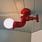 Wandlamp Met Kraan In Rood Keramiek, Jaren 70 thumbnail 9