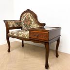 Antiek Vintage Oud Telefoonbankje, Gossip Bench, Bloemen, thumbnail 4