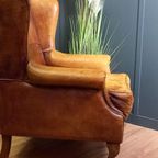 Karakteristieke Vintage Schapenleren Oorfauteuil thumbnail 17