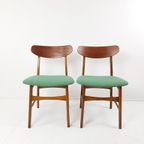 Vintage Deense Stoelen Teak | 2 Stuks Groene Ploegwool Blauw thumbnail 4