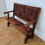 Antieke, Vintage Walnoot Houten Kerkbank, Halbank, Bank thumbnail 16