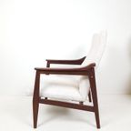 Vintage Teakhouten Fauteuil Crème Beige Stof Nieuw thumbnail 6