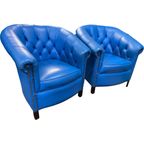 2 X Super Gave Engelse Chesterfield Club Tub Fauteuils Blauw Springvale thumbnail 3