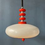 Rode Space Age Hanglamp - Witte Acryl Glazen Kap - Hanglamp Uit Het Midden Van De Eeuw thumbnail 8