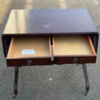 Mid-Century Feder Style Mahogany Drop Leaf Trestle Table thumbnail 11