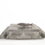 Unity Pewter - Art Deco - Caviar Dish - Glas - Tin - Gemerkt - Engeland - 2E Helft 20E Eeuw thumbnail 3