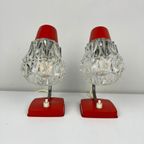 Vintage Nachtlampjes (2) Rood Metaal Met Glazen Kapjes thumbnail 7