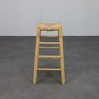 Set Of 4 Barstools In Wood And Cane, 1970s thumbnail 4