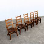 Brutalist Eetkamerstoelen | Vintage Stoelen | Jaren 50 | Eiken thumbnail 12