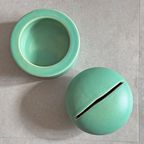 Unieke Vintage Mobach Turquoise Keramiek Dekselpot / Dekseldoos thumbnail 2