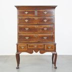 Prachtige, Charmante Vroeg 18E Eeuwse Engelse Eikenhouten Kast/ Chest On Stand/ Highboy thumbnail 2