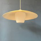 Mid Century Deense Hanglamp  Met Gele Metalen Kap En Opaline Glazen Kap thumbnail 10