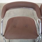 Set Van 4 Leuke Vintage Design Eetkamerstoelen Met Bruine Stoffen Bekleding thumbnail 8