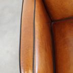 Unieke En Complete Set Van Twee Cognac Kleurige, Schapenleren Art Deco Fauteuils En Bank thumbnail 17