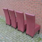 Bordeaux Rode Leren Stoelen Met Houten Poten Set Van 4 thumbnail 4