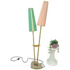 Jaren 50 Vloerlamp Met Roze En Groene Kap En Goudkleurige Poten thumbnail 3
