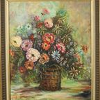 Stilleven Bloemen Vintage Schilderij Op Doek R. De Gryse thumbnail 3