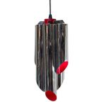 Space Age Design / Pop Art - Chromed And Red Inside - Hanging Pendant - Polished Tubes thumbnail 8